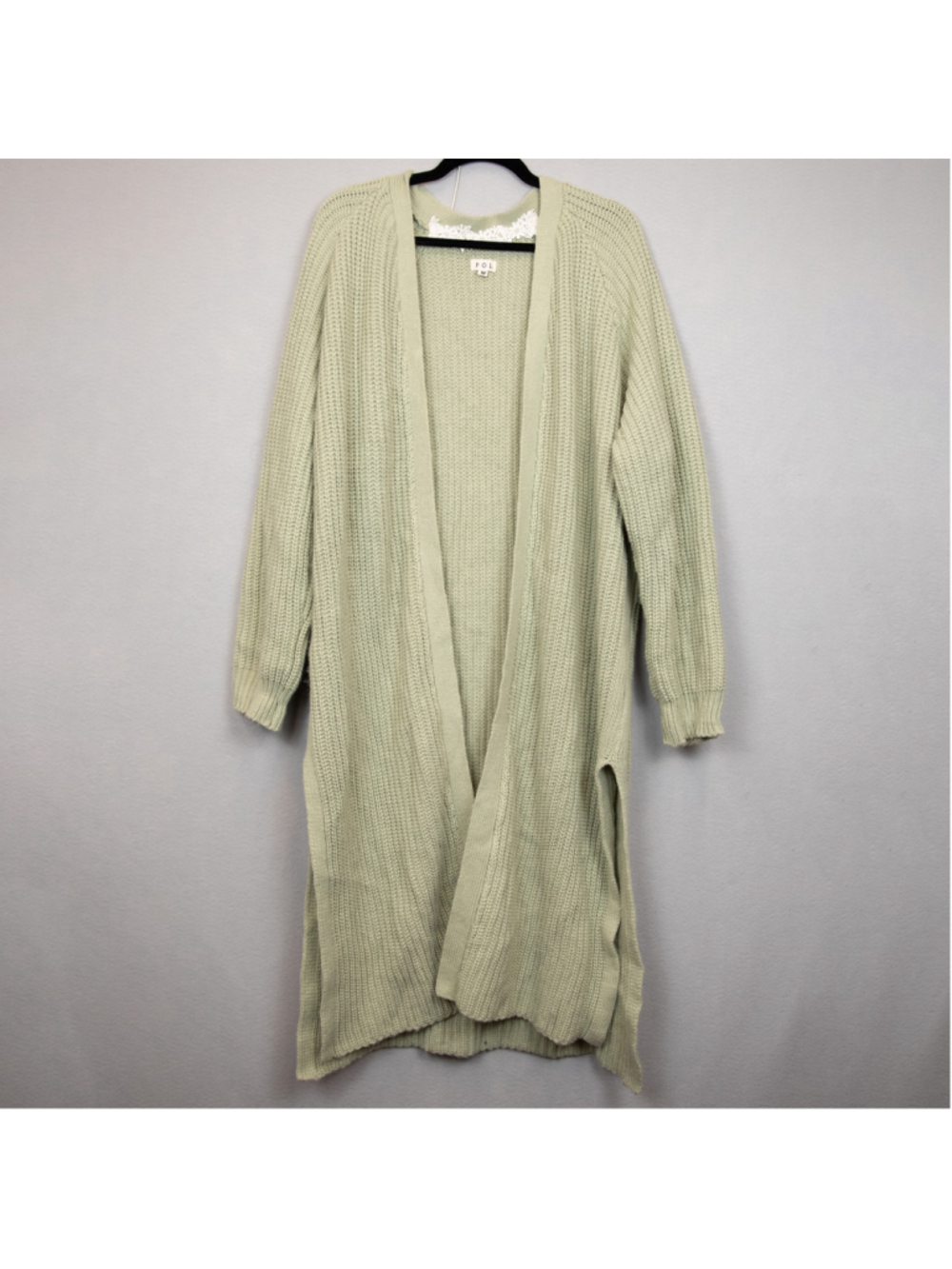 POL sage green knit long line duster cardigan-M